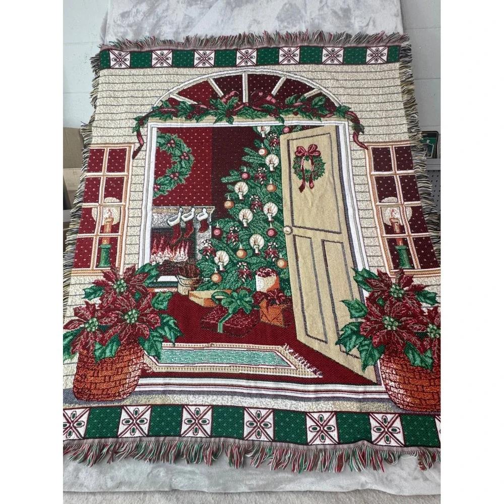 Green Bay Packers Santa & Victorian Christmas Woven Tapestry Throw Blanket Lot